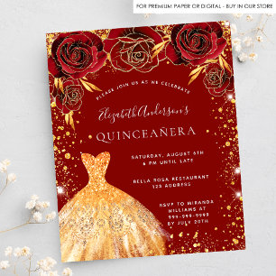 Quinceanera red gold dress social media invitation