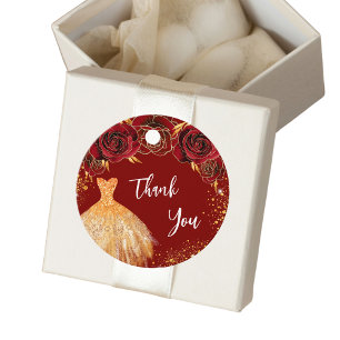 Quinceanera red gold dress thank you favour tags