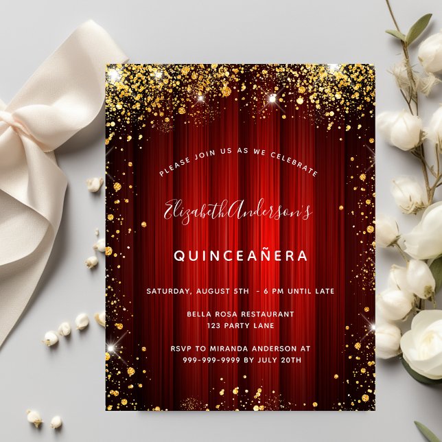 Quinceanera red gold movie theatre invitation (Creator Uploaded)