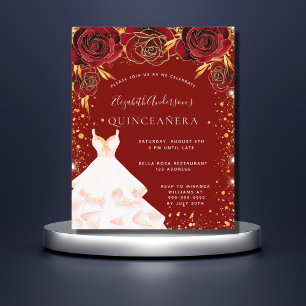 Quinceanera red gold white dress invitation