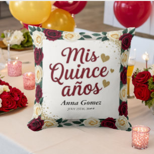 Quinceanera Red Rose Personalized Mis Quince Anos  Cushion