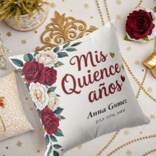 Quinceanera Red Rose Personalized Mis Quince Anos  Cushion