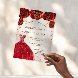 Quinceanera red roses dress glitter clear acrylic invitations