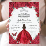 Quinceañera Red Roses Floral Princess Gown Silver Invitation<br><div class="desc">Personalise this lovely quinceañera invitation with own wording easily and quickly,  simply press the customise it button to further re-arrange and format the style and placement of the text.  Matching items available in store!  (c) The Happy Cat Studio</div>
