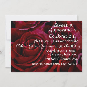 Quinceañera red roses invatations invitation
