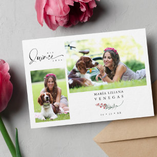 Quinceañera Red Trendy Branches Español 2 Photos Invitation