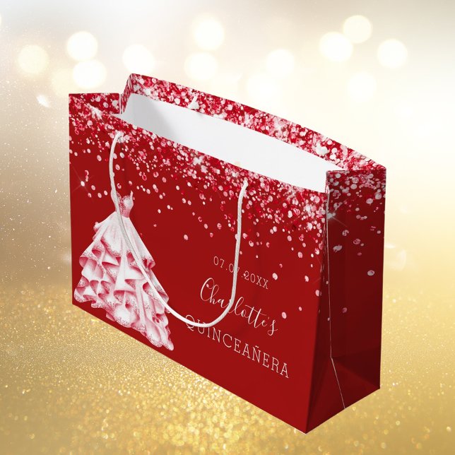 Quinceanera red white dress name large gift bag (Creator Uploaded)