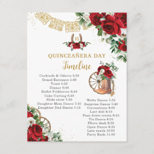 Quinceañera Red White Floral Charro Boots Timeline Card