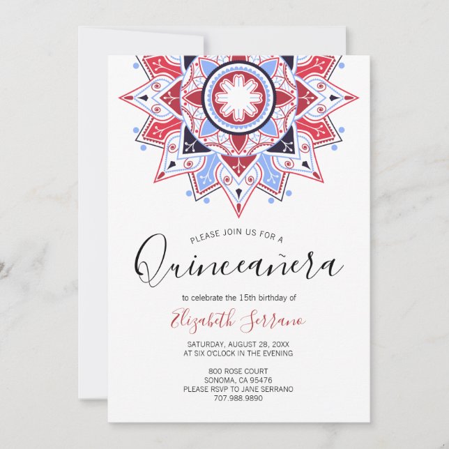 Quinceanera Red White Invitation (Front)