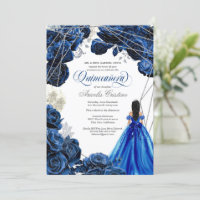 Quinceañera Regal Royal Blue & Silver w Gown Invit