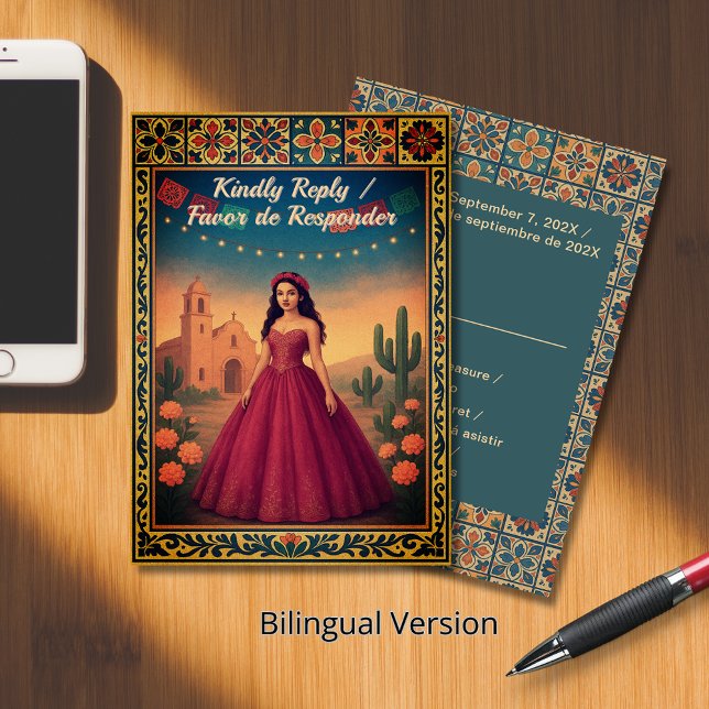 Quinceañera Reply | Tarjeta de Respuesta RSVP Card (Quinceañera Reply | Tarjeta de Respuesta RSVP Card)