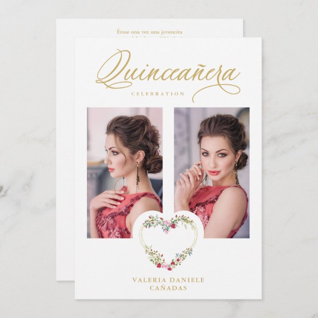 Quinceañera Romantic Pink & Red Shades Heart (Front/Back)