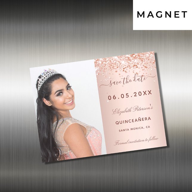 Quinceanera rose blush photo Save the date magnet (Creator Uploaded)
