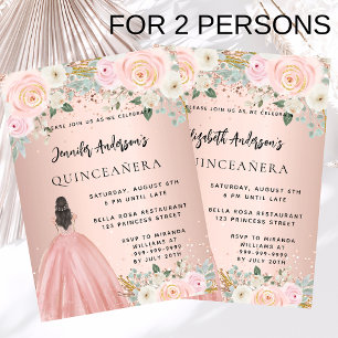 Quinceanera rose dress floral 2 girls invitation