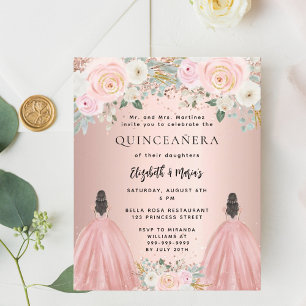 Quinceanera rose dress floral 2 girls invitation