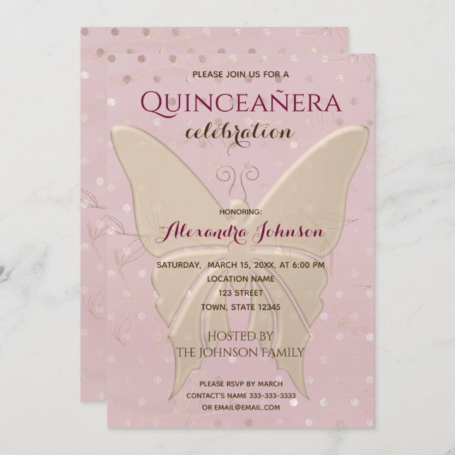 Quinceanera Rose Gold 15th Birthday Invitation (Front/Back)
