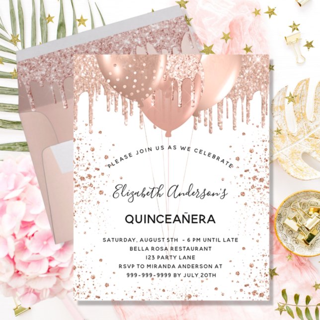 Quinceanera rose gold balloons invitation (Creator Uploaded)