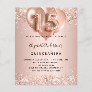 Quinceanera rose gold balloons invitation