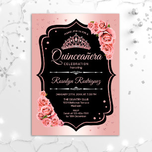Quinceanera - Rose Gold Black Invitation