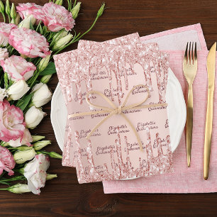Quinceanera rose gold blush glitter drips name wrapping paper sheet