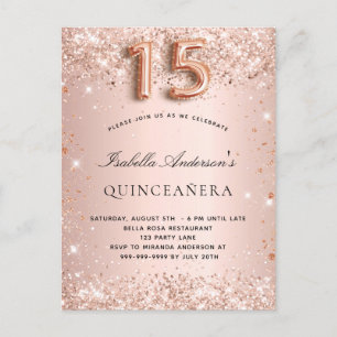 Quinceanera rose gold blush glitter elegant invitation postcard