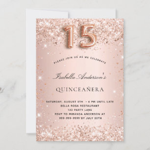 Quinceanera rose gold blush glitter invitation