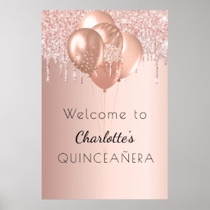 Quinceanera rose gold blush glitter welcome poster