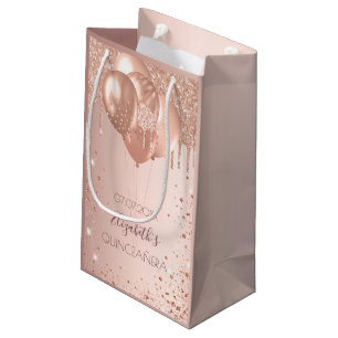 Quinceanera rose gold blush pink balloons small gift bag
