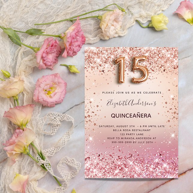Quinceanera rose gold blush pink glitter invitation (Creator Uploaded)