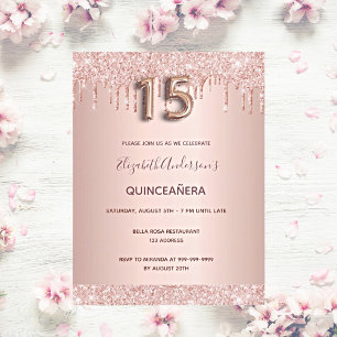 Quinceanera rose gold blush pink invitation postcard