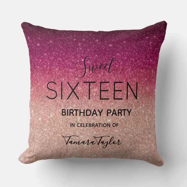 Quinceañera Rose Gold & Burgundy Glitter Luxury Cushion (Front)