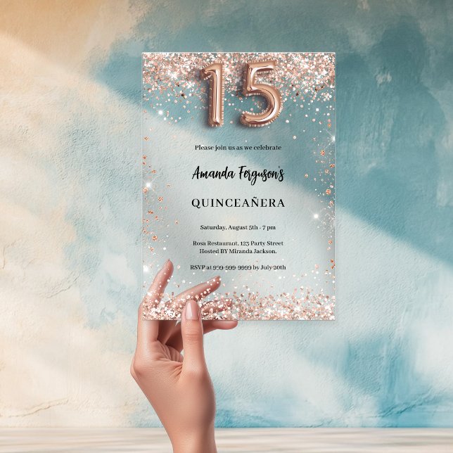 Quinceanera rose gold clear party acrylic invitations (Creator Uploaded)