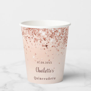 Quinceanera rose gold confetti name  paper cups