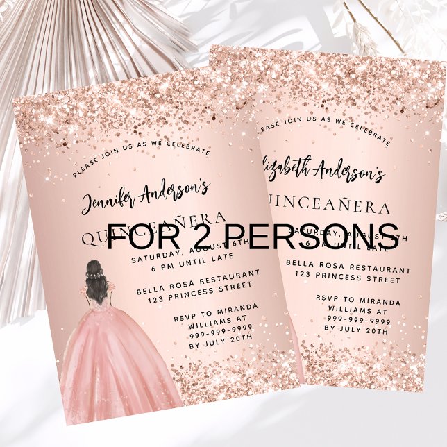 Quinceanera rose gold dress 2 persons twins invitation (Creator Uploaded)