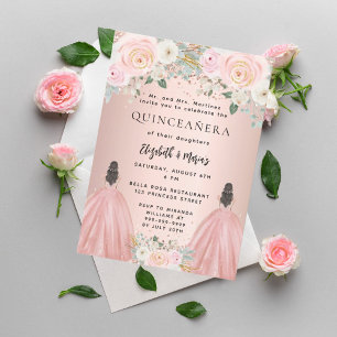 Quinceanera rose gold dress floral 2 girls twins invitation