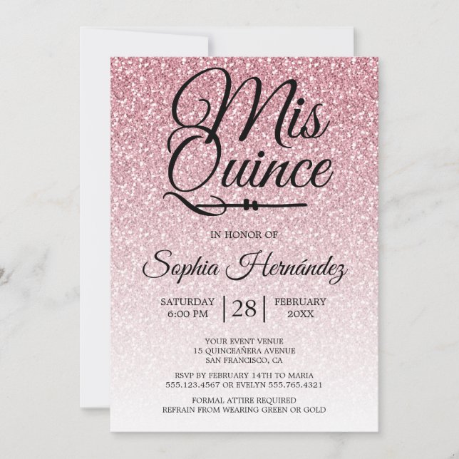 Quinceañera Rose Gold Glitter 15th Birthday  Invitation (Front)