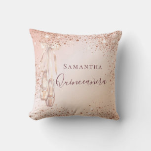 Quinceanera rose gold glitter ballerina cushion