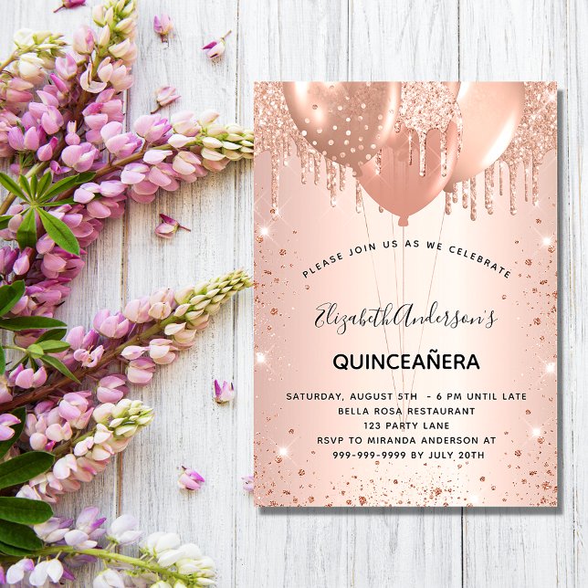 Quinceanera rose gold glitter balloons luxury invitation (Creator Uploaded)