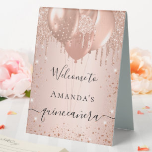 Quinceanera rose gold glitter blush party welcome