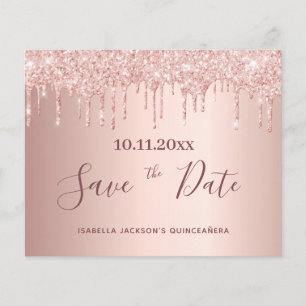 Quinceanera rose gold glitter budget Save the Date Flyer