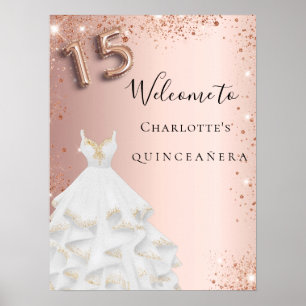 Quinceanera rose gold glitter dress white welcome poster