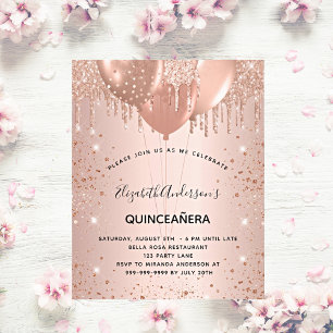 Quinceanera rose gold glitter drops balloons invitation postcard