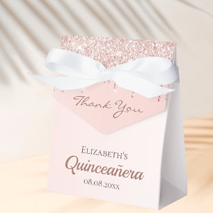 Quinceanera rose gold glitter glam thank you favour box