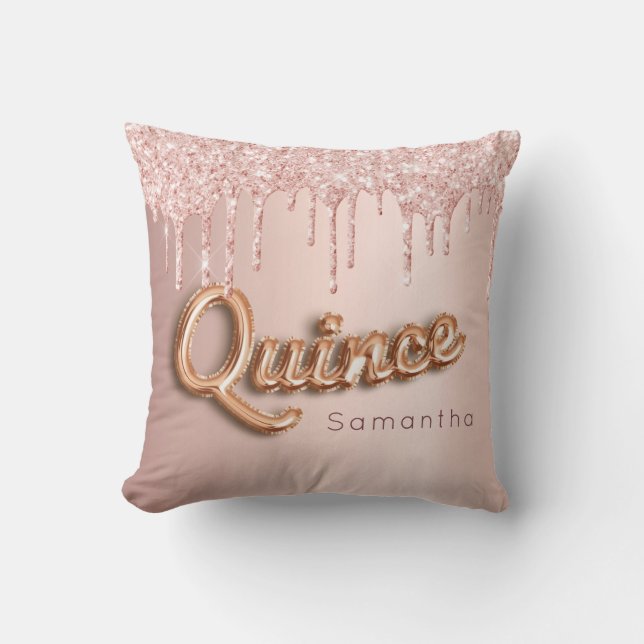 Quinceanera rose gold glitter quince monogram  cushion (Front)