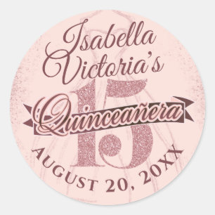 Quinceanera Rose Gold Glitter Sparkle Classic Round Sticker