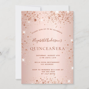 Quinceanera rose gold glitter sparkle glam invitation