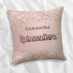 Quinceanera rose gold name cushion