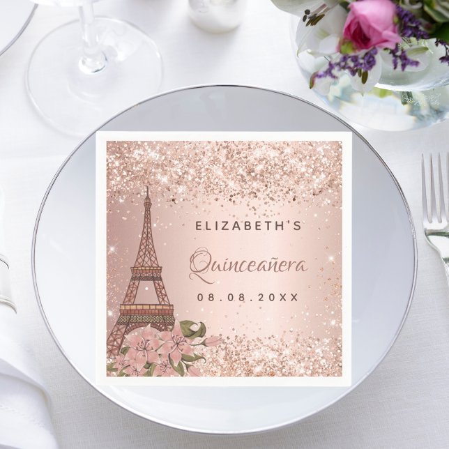 Quinceanera rose gold Paris Eiffel Tower Napkin (Creator Uploaded)