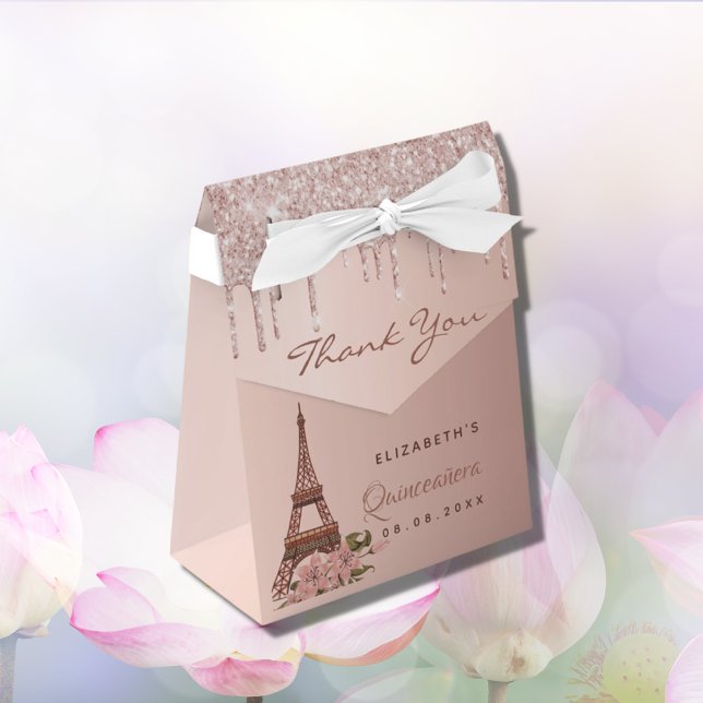 Quinceanera rose gold Paris thank you Favour Box (Creator Uploaded)