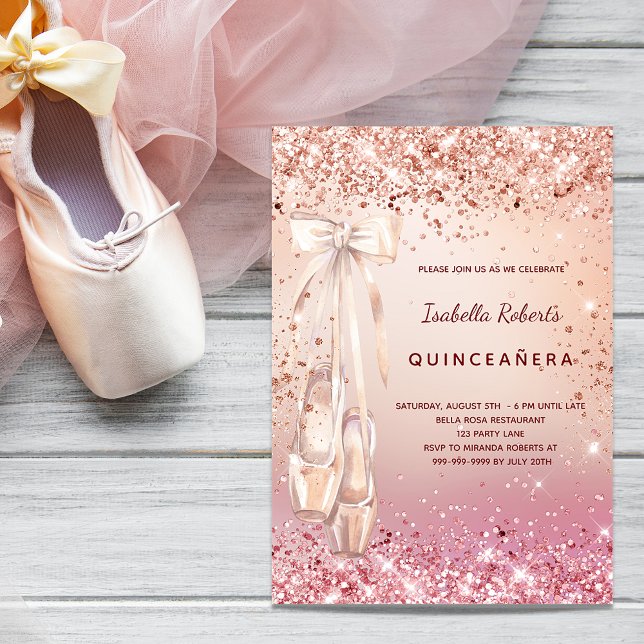 Quinceanera rose gold pink ballerina invitation (Creator Uploaded)